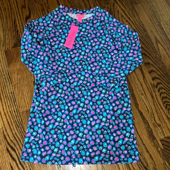 Lilly Pulitzer girls mini beachcomber dress Seabreeze blue low tide navy spotted - Picture 5 of 12